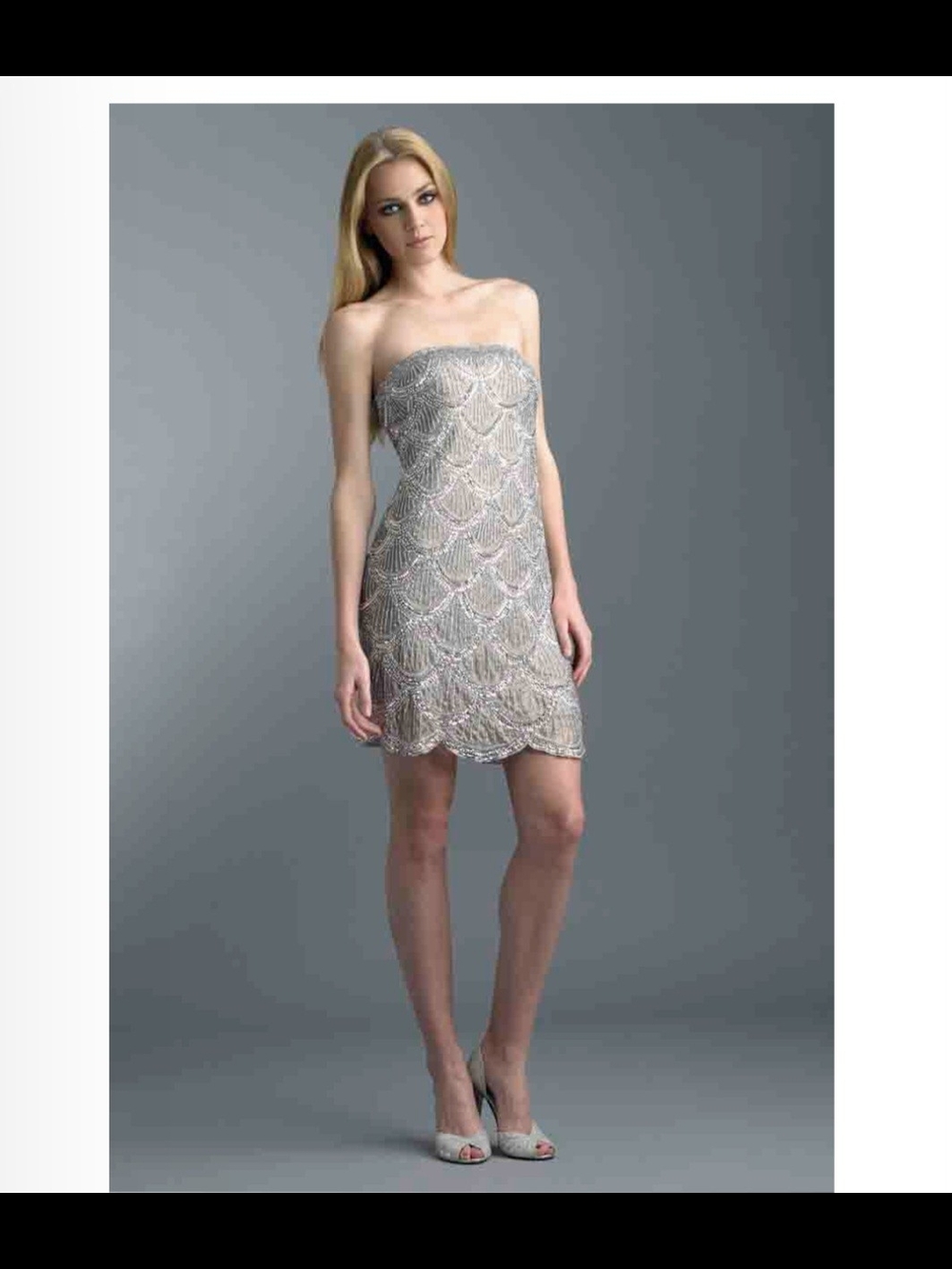 Black Label Strapless Silver Beaded Cocktail Dress